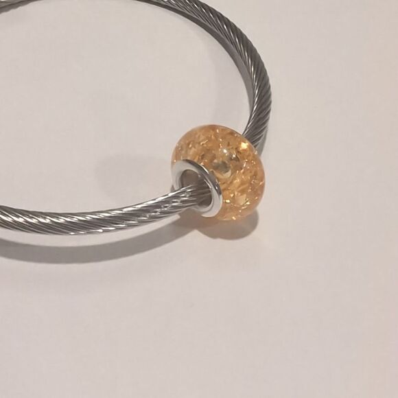 Silver Peach "Crushed Glass" Charm for Pandora Style Bracelet - Picture 4 of 4